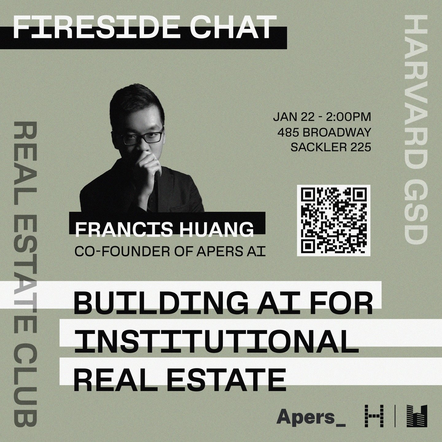 The Harvard GSD Real Estate Club is excited to host Francis Huang, co-founder of Apers, for a fireside talk about AI for institutional real estate investing, automating underwriting, risk analysis, and capital deployment. Please join us for this insp