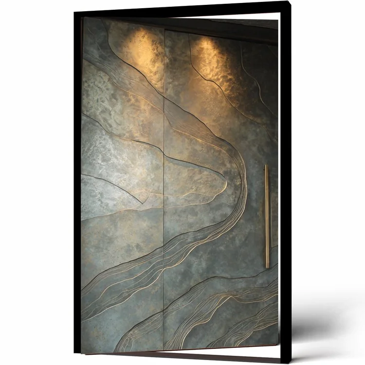 Slate sculpted wood door
