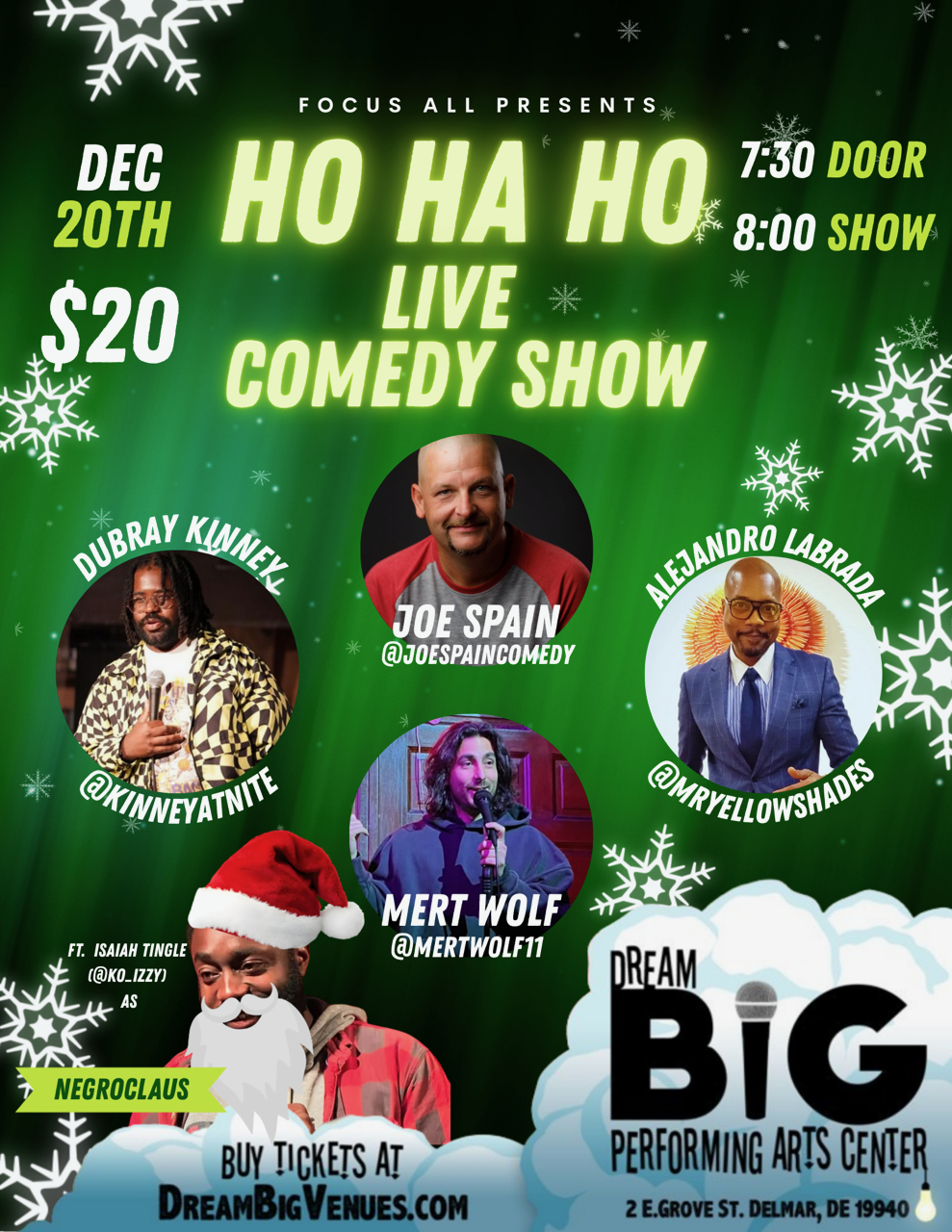 Ho Ha Ho Comedy Show - Saturday, December 20th Doors Open 7:30 pm; Show 8 pm 