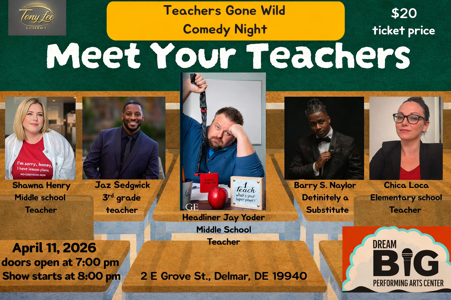 Meet Your Teachers - Saturday, April 11, 2026; Doors 7 p.m./Show 8 p.m.
