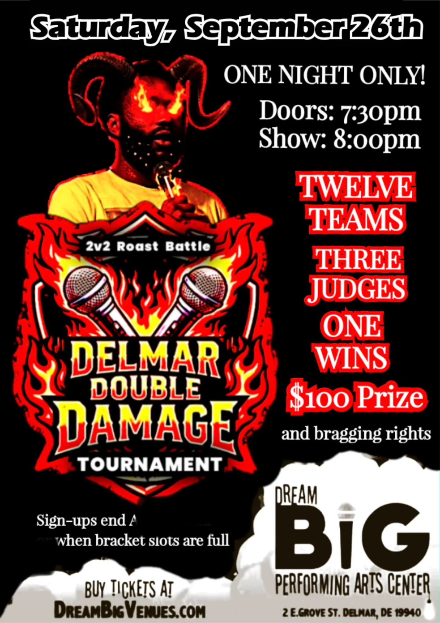 Delmar Double Damage - a Comedy Competition - Saturday, September 26, 2026 - Doors 7:30 p.m./Show 8 p.m.