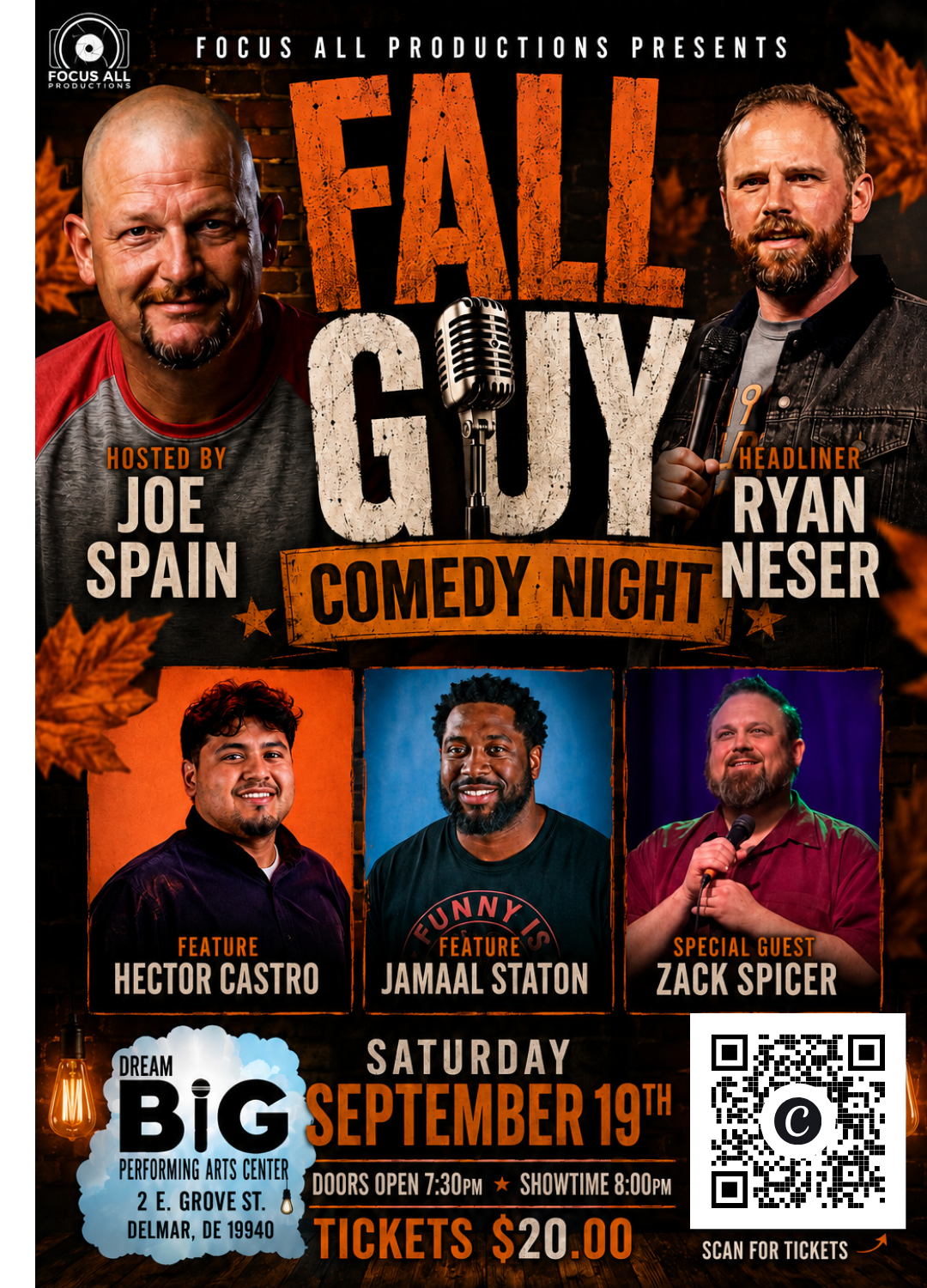 Fall Guy Comedy Night - Focus All Productions Presents - Saturday, September 19, 2026 - Doors 7:30 p.m./Show 8 p.m.