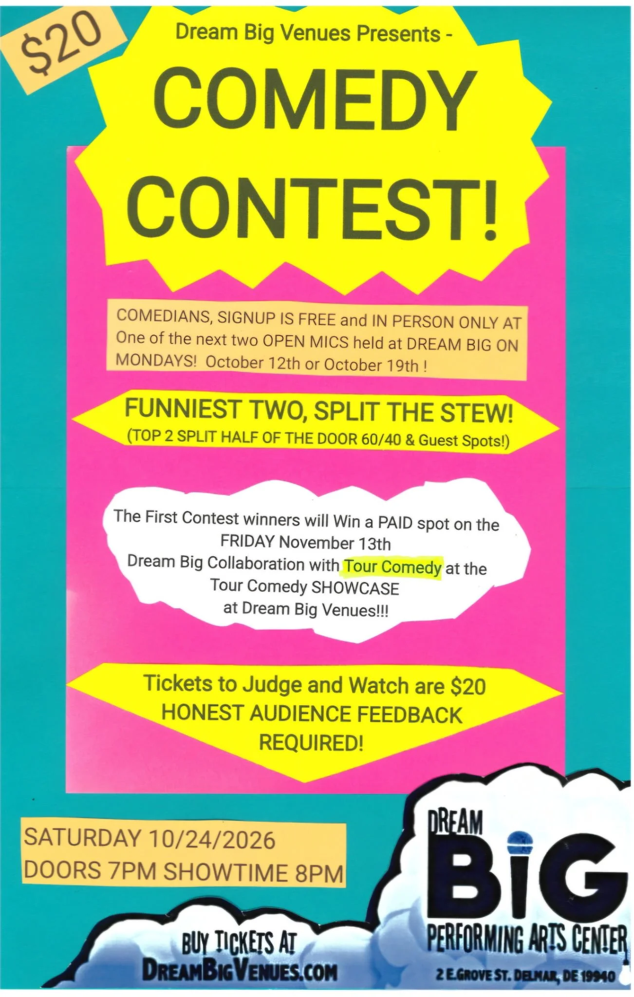 Comedy Contest - a DreamBig Venues Production   - Saturday, October 24, 2026 - Doors 7:00 p.m./Show 8 p.m.