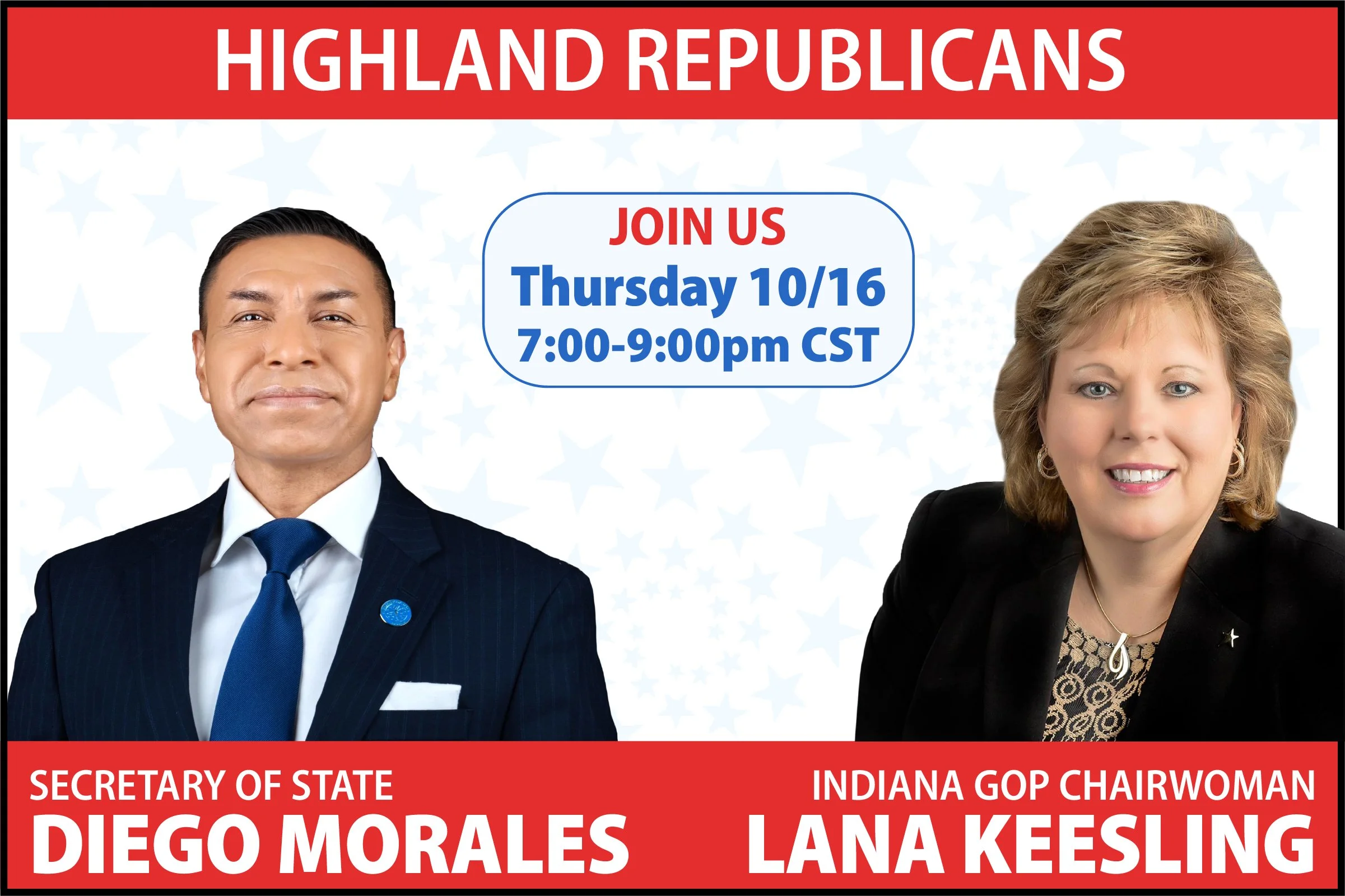 HLRP Monthly Meeting w. Guest Speakers, SOS Diego Morales & IN GOP Chairwoman Lana Keesling