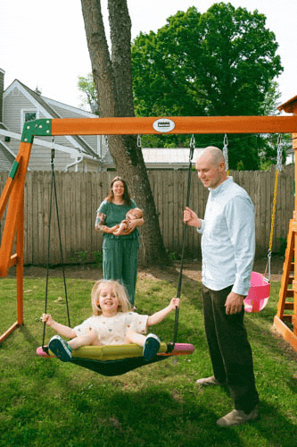 Family having fund in the backyard.