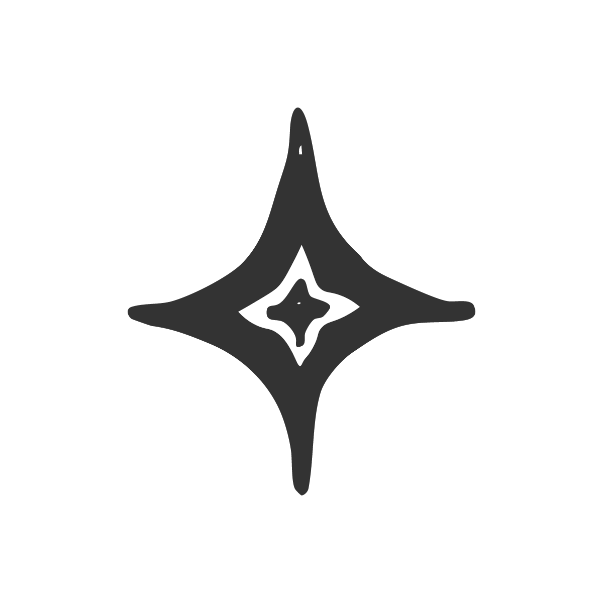 A black and gray abstract star-shaped symbol with a small diamond shape in the center.