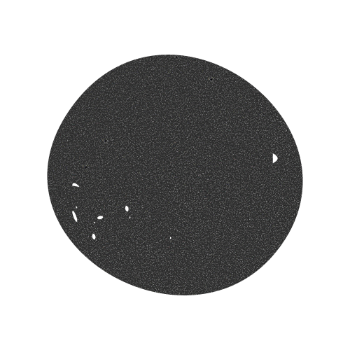 A circular image showing many tiny stars against a black background, with some larger dark spots.