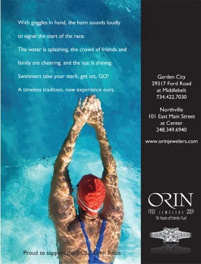 jewelry store advertisement featuring a swimmer