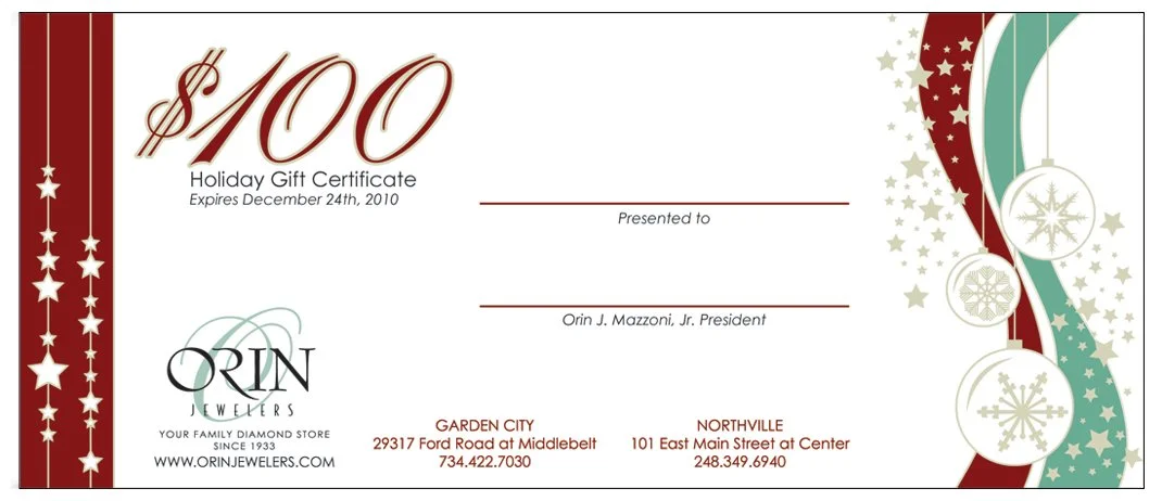 $100 holiday gift certificate for a jewelry store