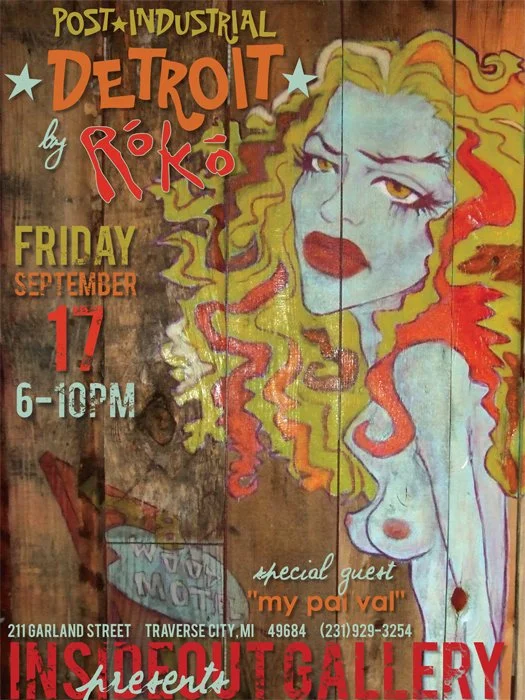 art show poster featuring a painting of a topless woman