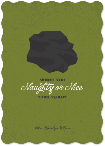 holiday card featuring a lump of coal