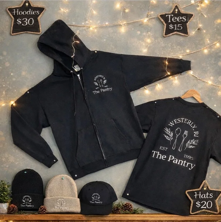 Pantry merch is in ✨
Hoodies $30 | Tees $15 | Hats $20

Grab yours next time you stop in&mdash;perfect for chilly mornings and repping your favorite local spot. 

#ThePantryWesterly #WesterlyRI #ShopLocalRI #LocalMerch #CozyVibes #SupportLocal #Rhode