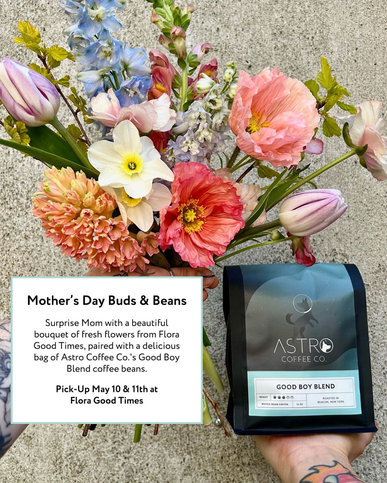 Are you ready for Mother&rsquo;s Day this weekend? We&rsquo;ve got you covered! 💐☕️

Astro Coffee Co. &amp; Flora Good Times are teaming up for a special Buds &amp; Beans event this Mother&rsquo;s Day Weekend.

For just $50, you can surprise Mom wit