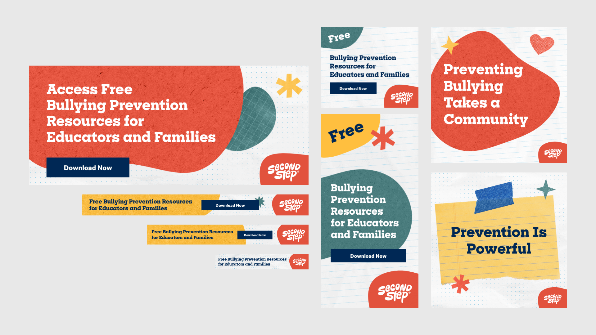 Examples of digital ads and social media graphics for the Second Step® back-to-school campaign