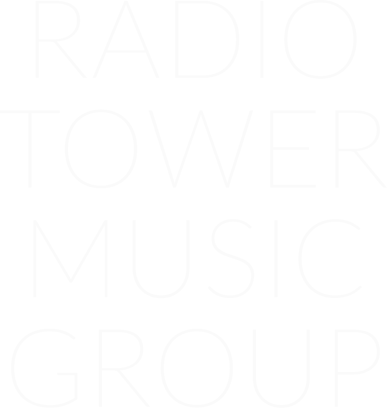 Text graphic with the words "RADIO TOWER MUSIC GROUP" in white font on a black background.
