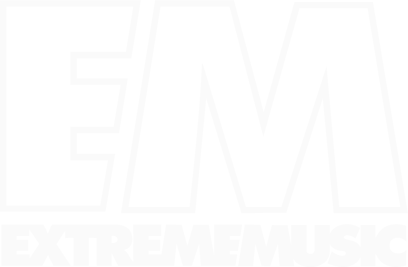 Black and white logo with large stylized letters 'EM' and smaller text 'EXTREME MUSIC' below.