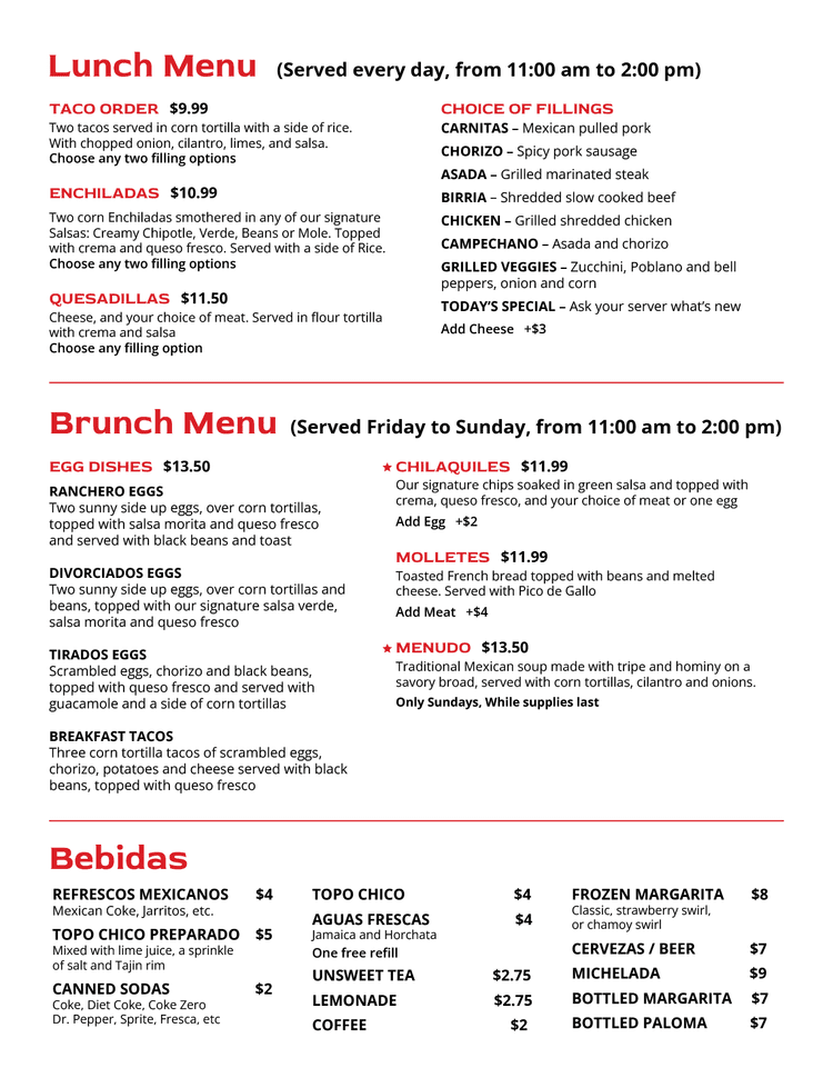 Brunch Menu — Domingo