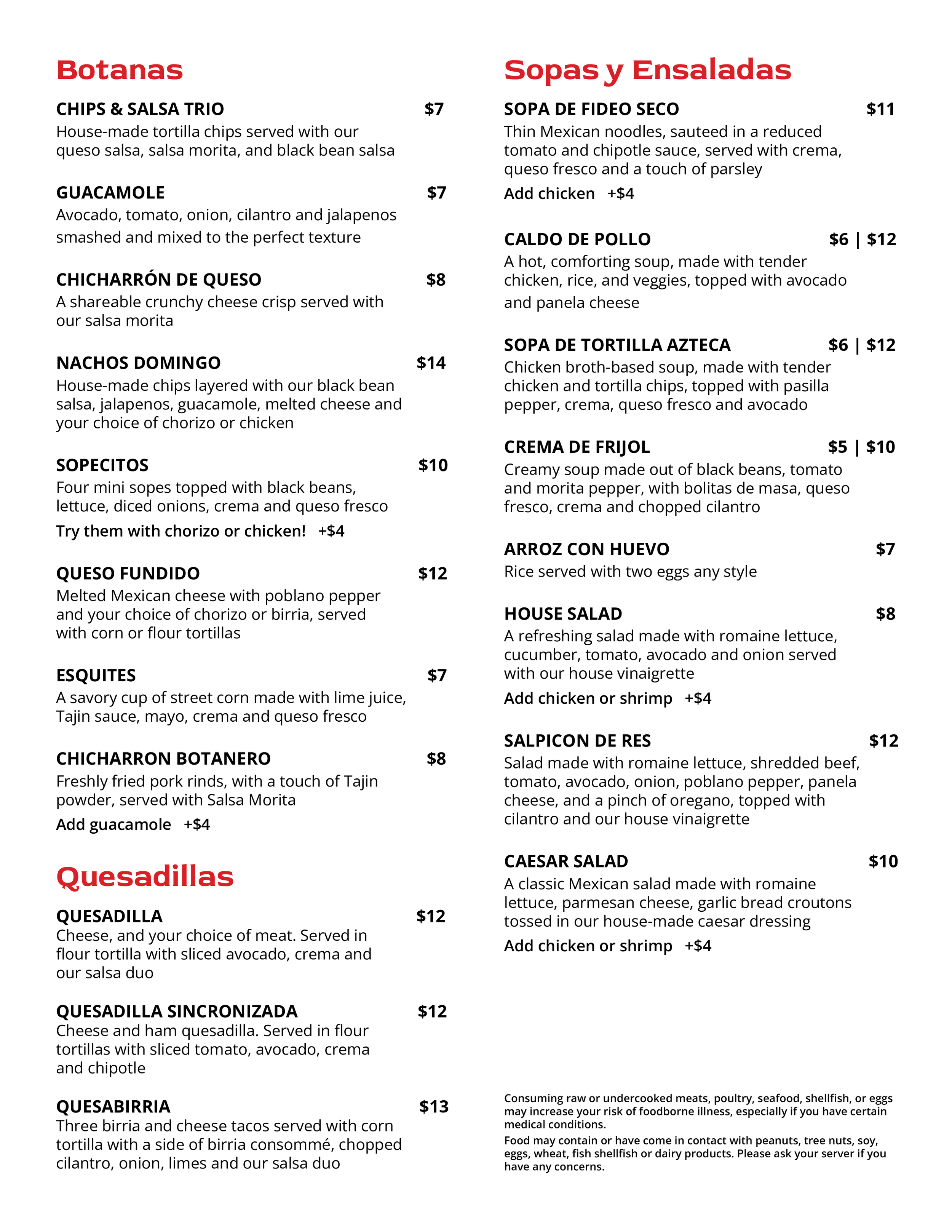 Menu — Domingo