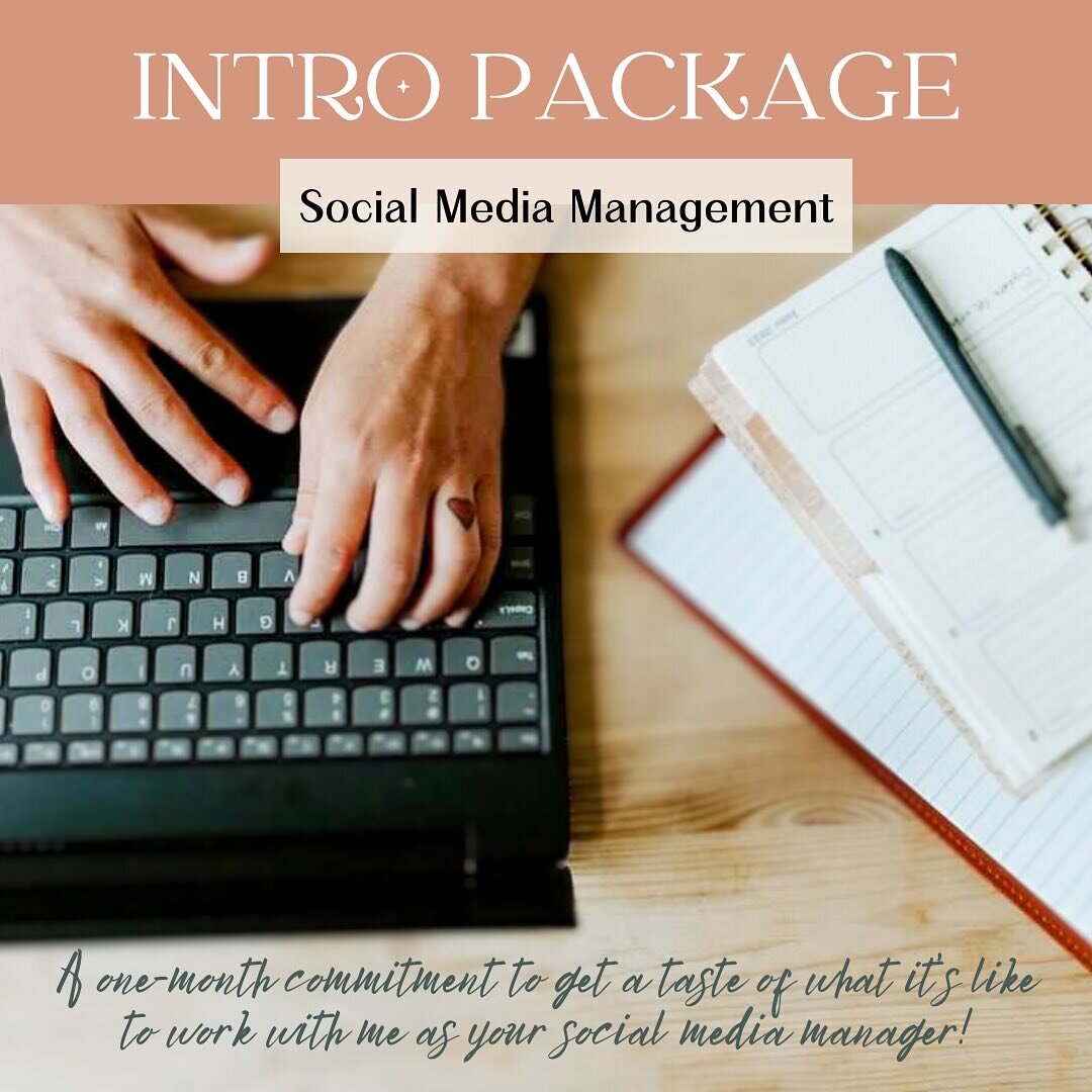 ✨Introducing my INTRO PACKAGE✨

The perfect package for businesses looking to hire a social media manager but don&rsquo;t want to commit long-term, just yet 😉

Here&rsquo;s what it expect:

▫️Kick-Off Strategy Call
▫️1 Post per Week - Graphic, Conte