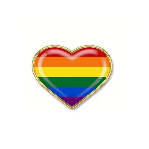 Rainbow Heart Gold Tone Metal Lapel Pin Lesbian Gay Pride
