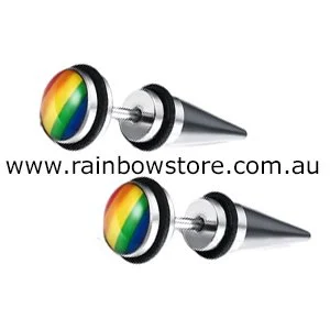 Rainbow Small Stainless Steel Spike Earrings Screw Closure Gay Pride