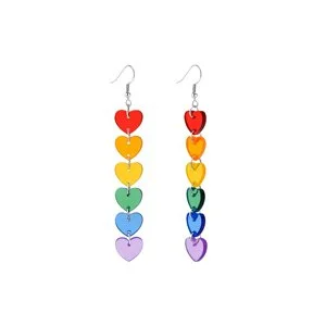Rainbow Hearts Silver Tone Hook Drop Earrings Lesbian Pride