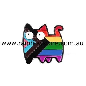 Rainbow Cat Progress Pride Metal Lapel Pin Lesbian Gay Pride