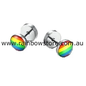 Rainbow Pride Round Stainless Steel Screw Closure Earrings