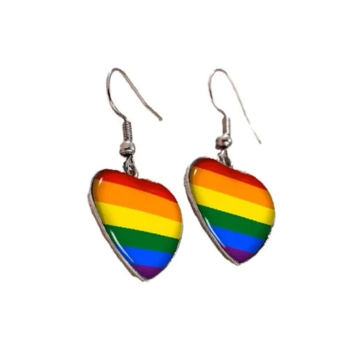 Rainbow Heart Stainless Steel Hook Pride Earrings
