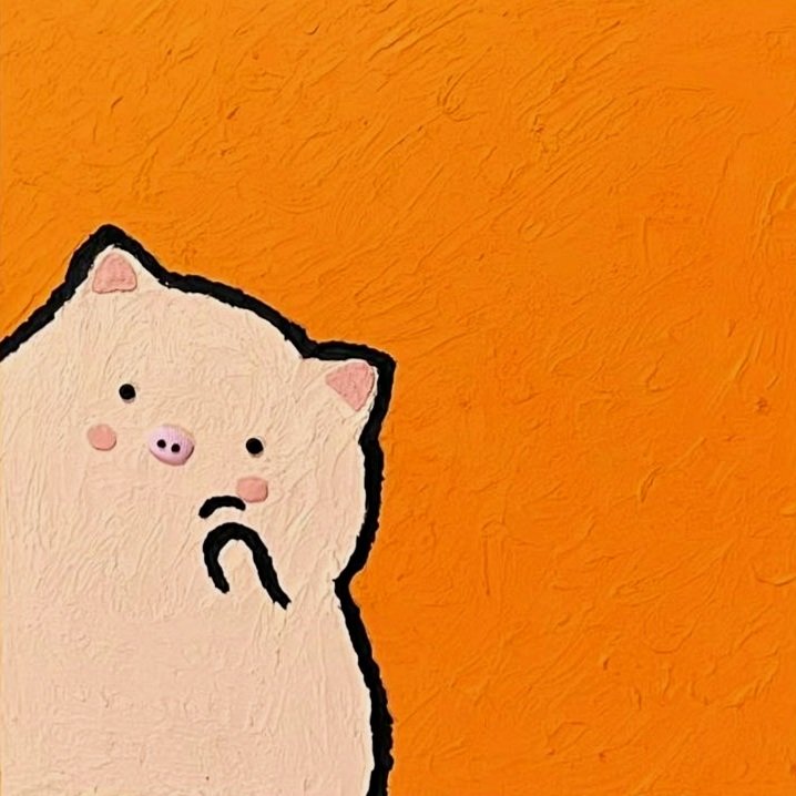 Cartoon pig with white outline on orange background