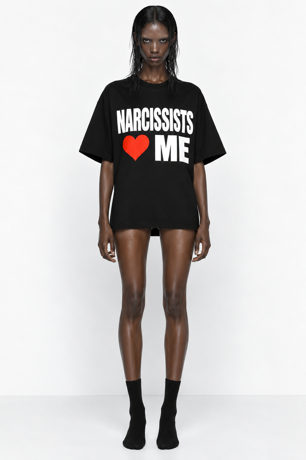 Luxury streetwear black T-shirt with bold white graphic logo print