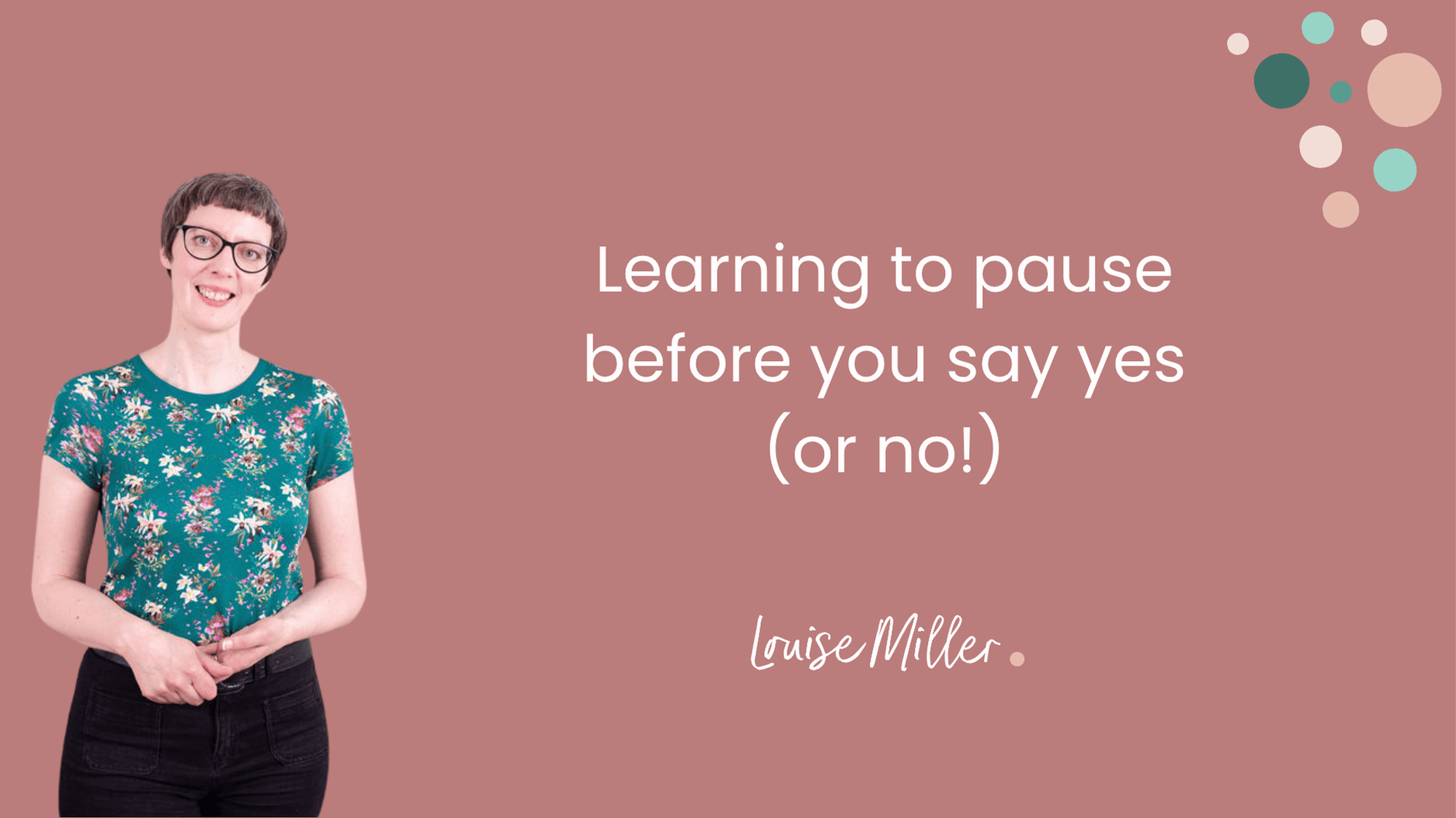 Louise is wearing a green tshirt with flowers and black jeans and is smiling at the camera. The name of the blog is to her right.