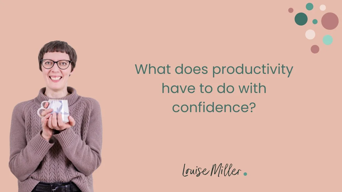 Louise, a white woman with short brown hair and glasses, holding a cuppa. The name of the blog post is on her right.