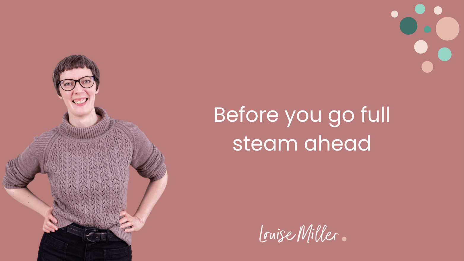 Louise, a white woman with short brown hair and glasses, has her hands on her hips and is smiling. The title of the blog is to her right.