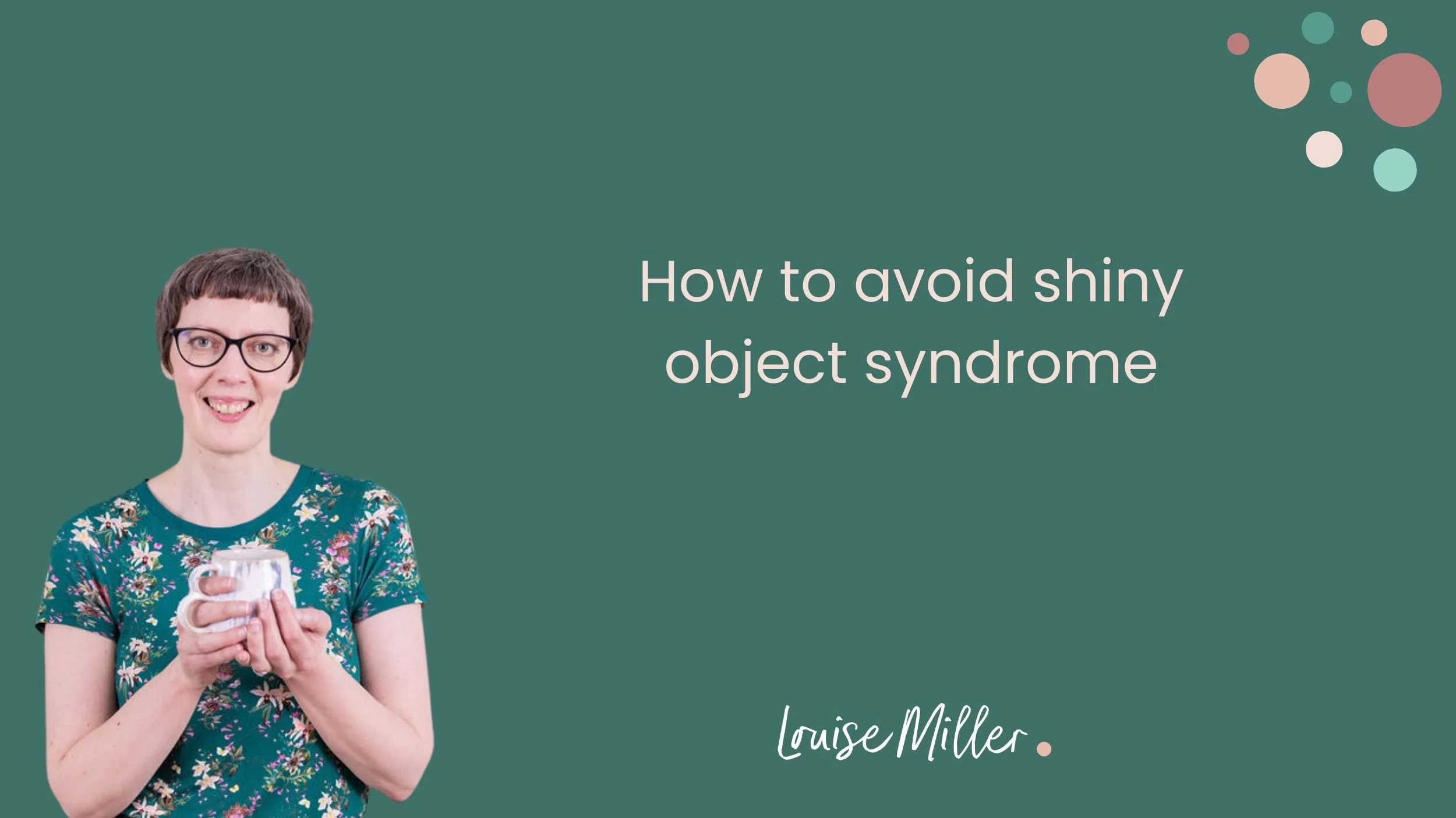 Louise smiling at the camera, holding a mug of tea. The title of the blog and Louise's logo are to the right of the photo, on a dark green background