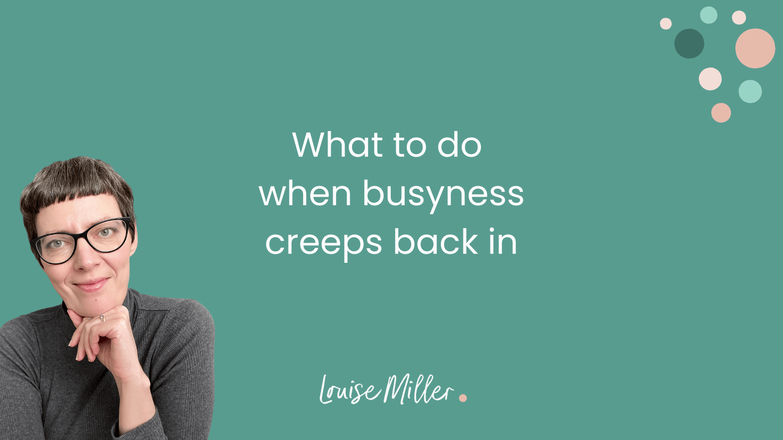 Photo of Louise, a white woman with short brown hair and glasses, smiling and resting her chin on her hand. The title of the post is to her right, on a green background