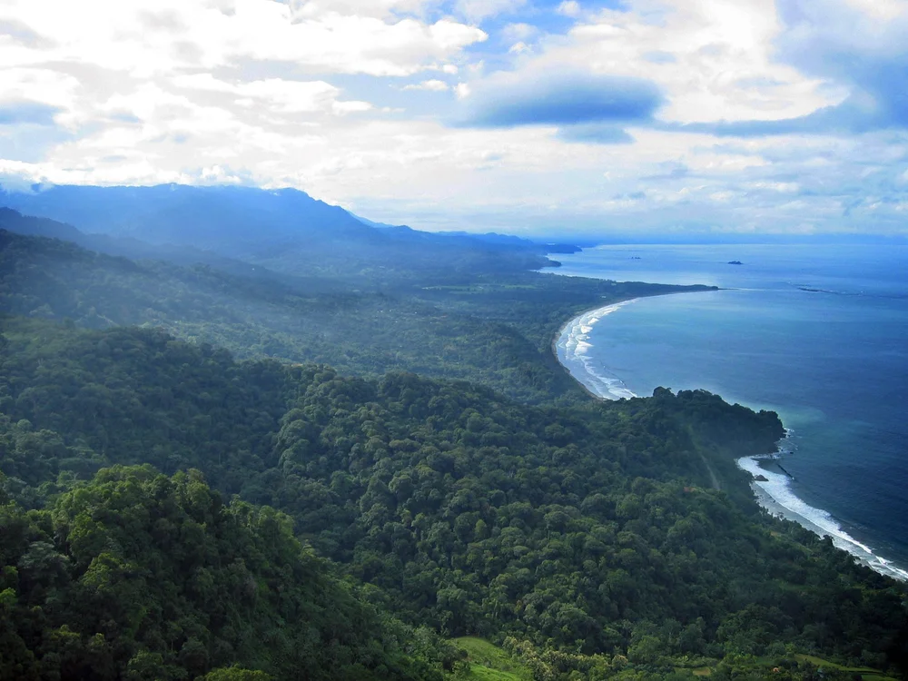Aerial view of the jungle meeting the Pacific on Costa Rica's south coast near Dominical