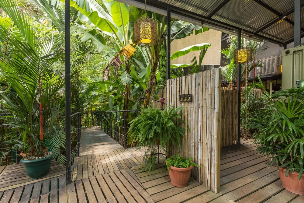 A bamboo walkway through the jungle between rooms at Danyasa