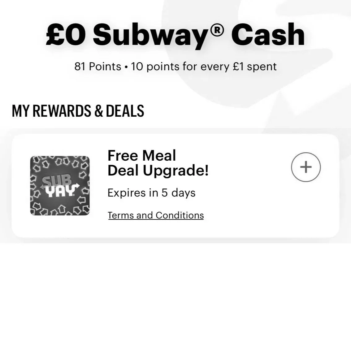 Free Subway meal upgrade (expires 3rd March)
