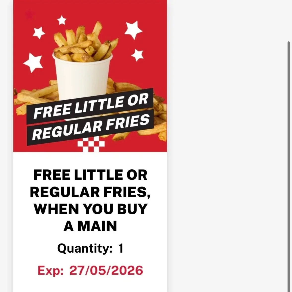 FREE fries at Five Guys when you purchase a main