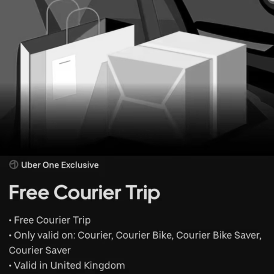 Send a package for free with Uber One (valued up to £1,000)