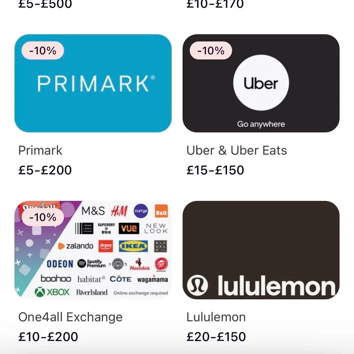 10% off gift cards at Klarna (inc One4all)