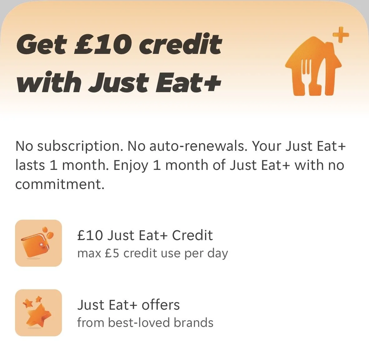 Get £10 credit with Just Eat+