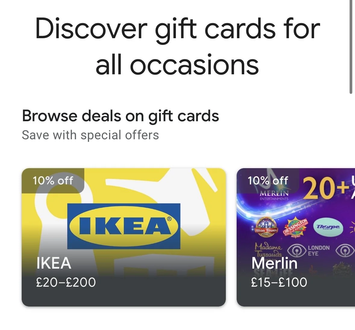 Get 10% OFF IKEA & Merlin Gift Cards (Save £5 on £50)