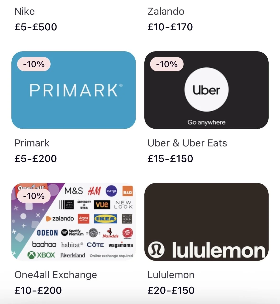 10% off gift cards at Klarna (inc One4all)