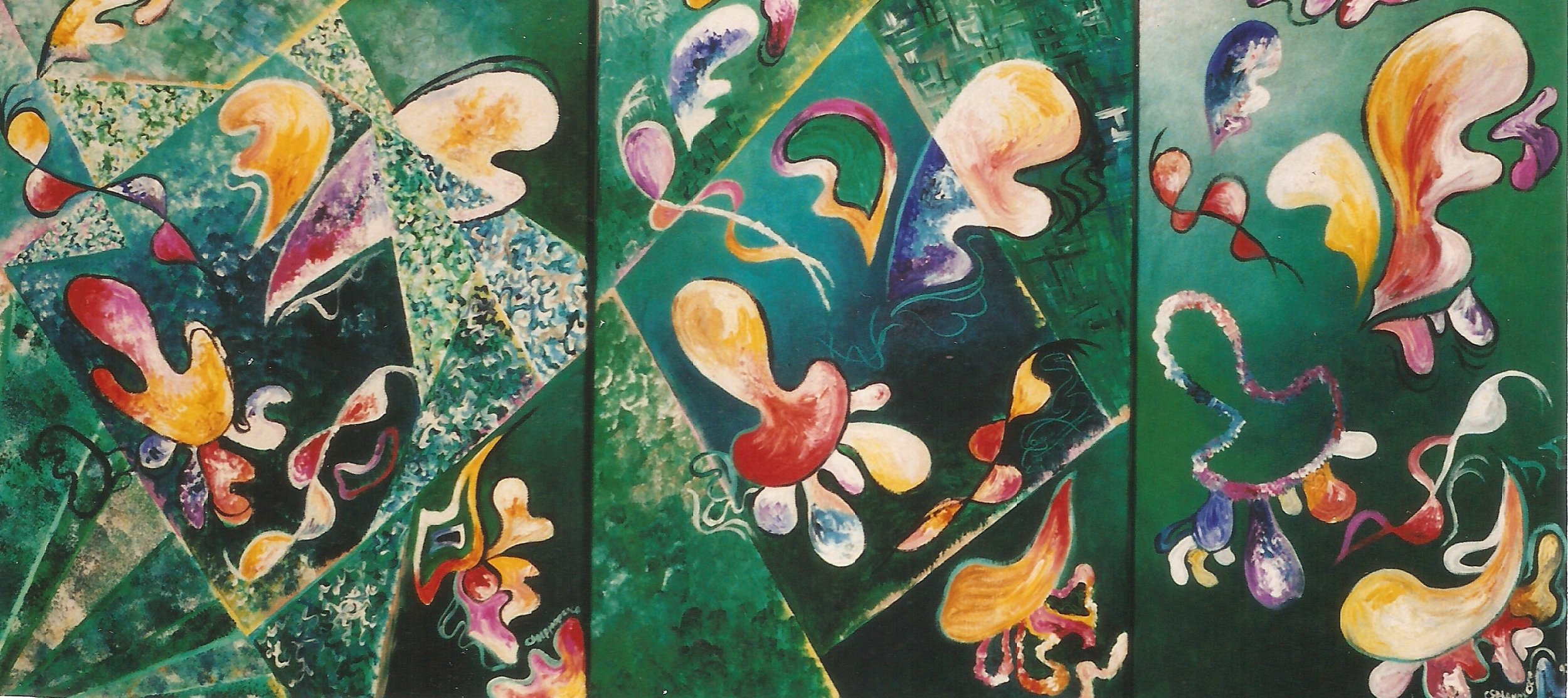 Intégration. Triptyque. Acrylique sur toile. 46 x 38 - 46 x 33 - 46 x 27