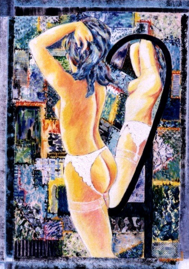 Fenêtre sur nu au miroir. 92 x 73