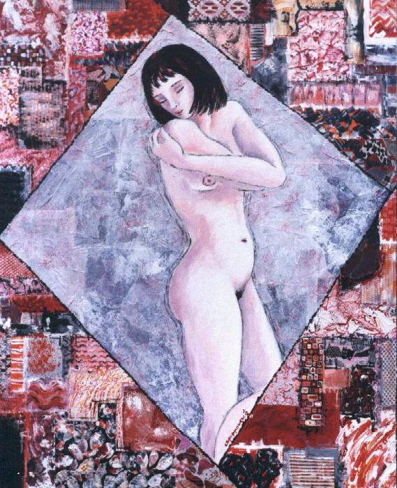 Nu entouré d'un puzzle kaléidoscopique. 81 x 65