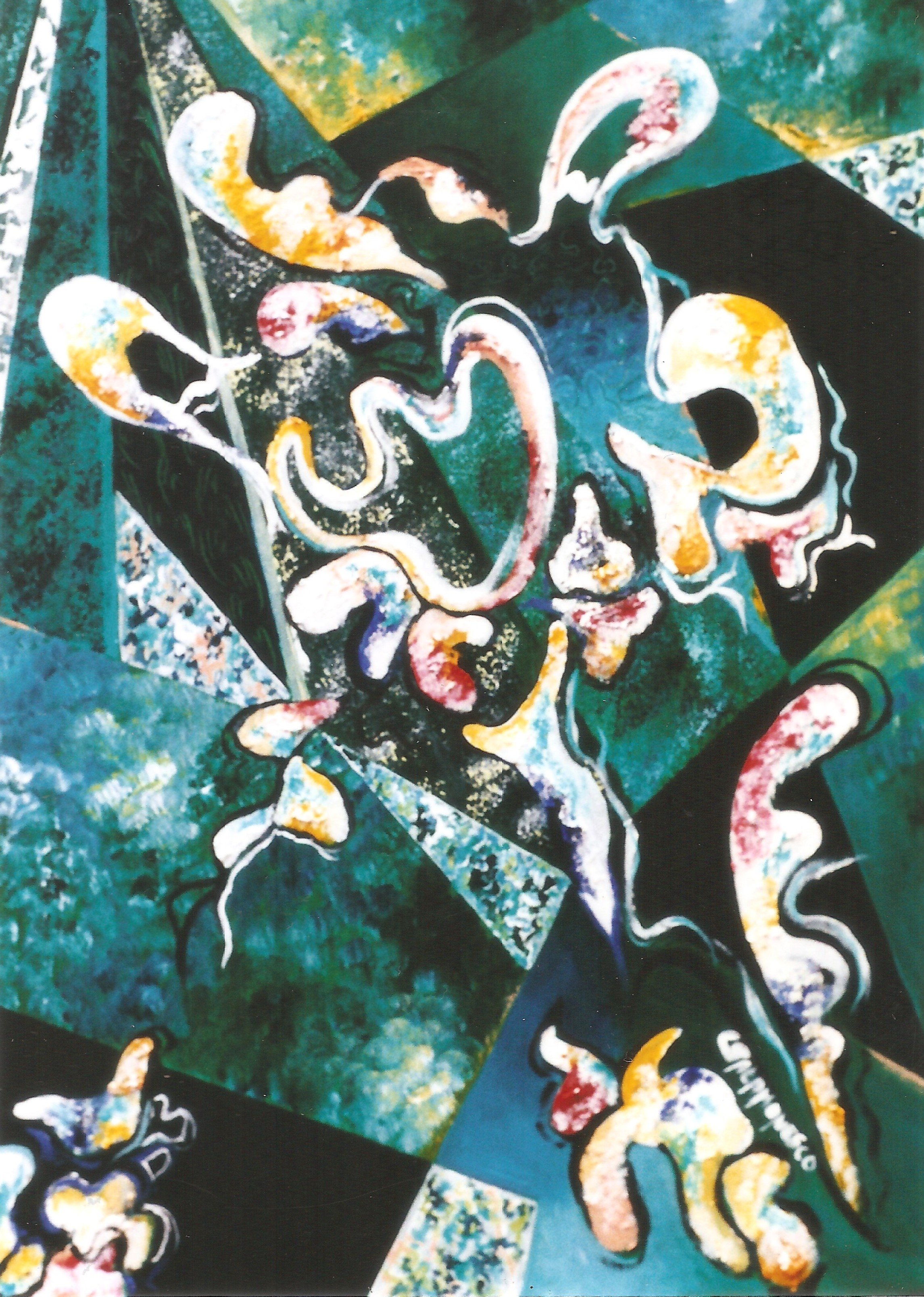 Arabesques en vert. Acrylique sur toile. 46 x 33
