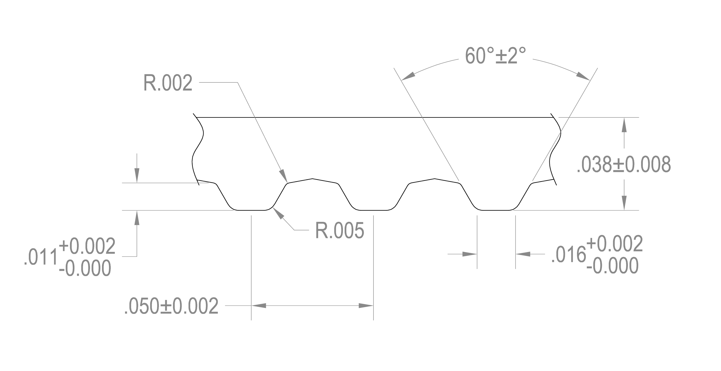 Technical drawing of a corrugated sheet with detailed measurements, radii, and angles noted.